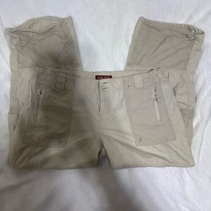 light tan colored cargo capri pants